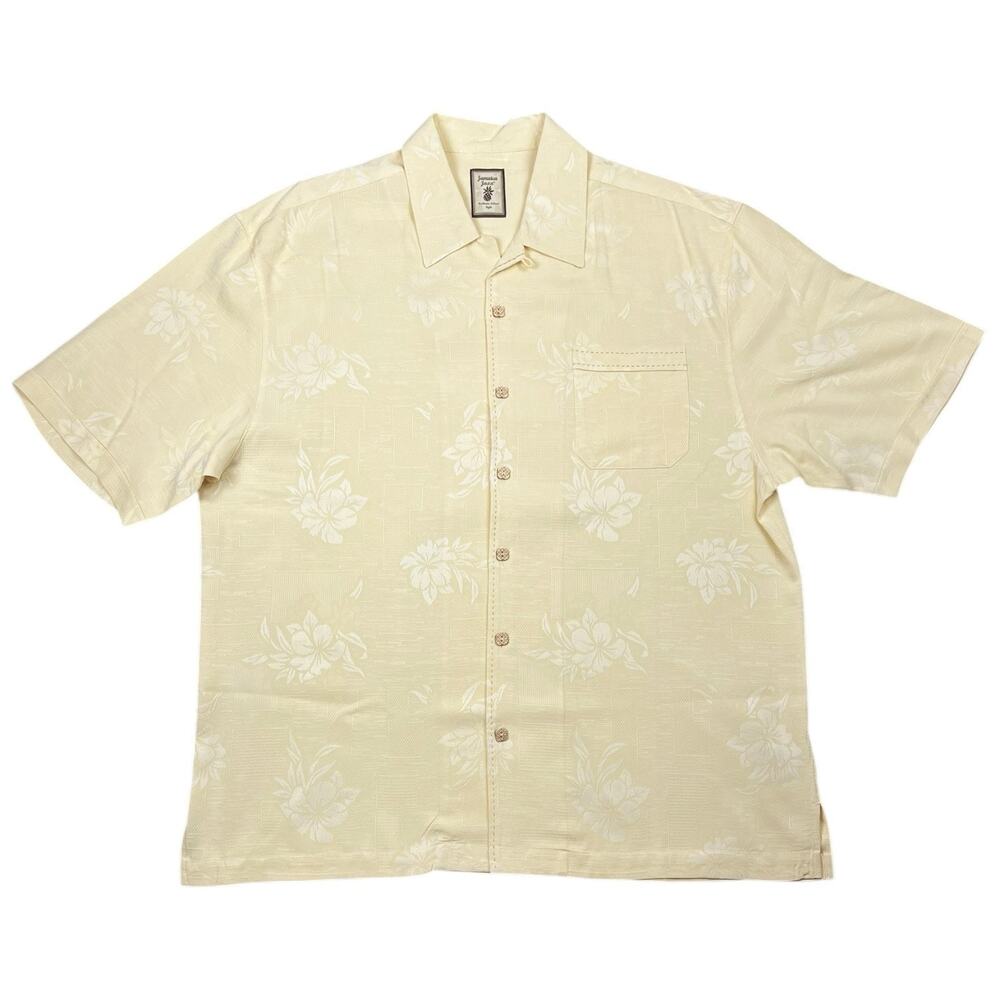 Jamaica Jaxx 100% Silk Hawaiian Shirt Yellow Floral Aloha Button Up - XL
